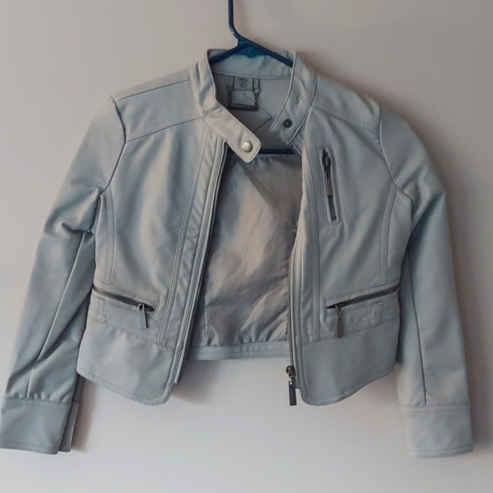 JOUJOU Girls Gray Faux Leather Jacket, Size 7/8